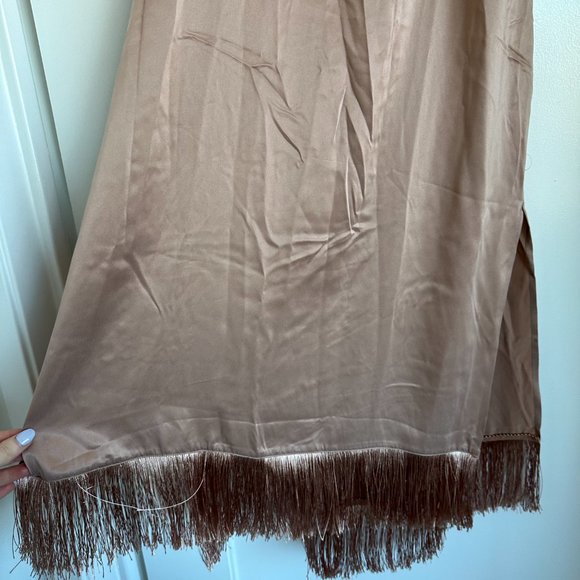 NWOT Lunya Washable Silk Slip Dress Strappy Fringe Side Slits Otium Tan Sz Large - Picture 4 of 8